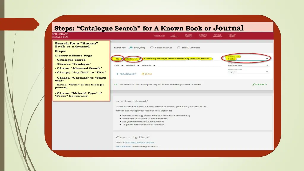steps catalogue search for a known book or journal