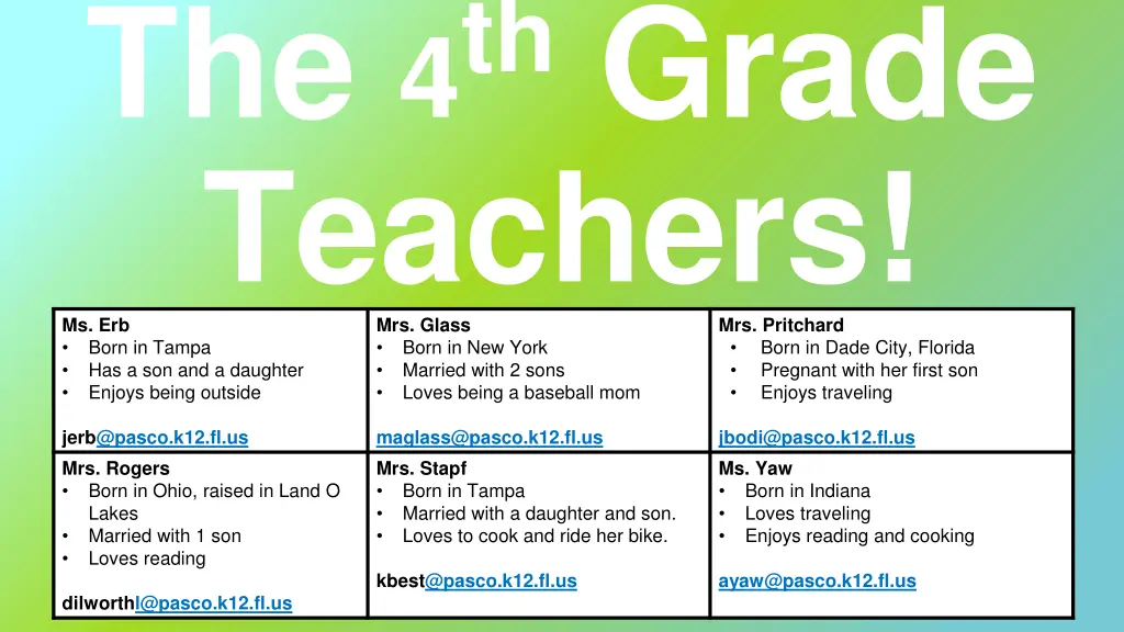 the 4 th grade teachers ms erb born in tampa