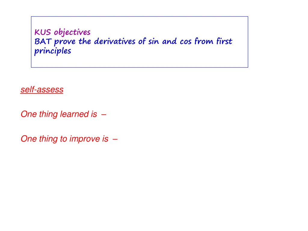 kus objectives bat prove the derivatives