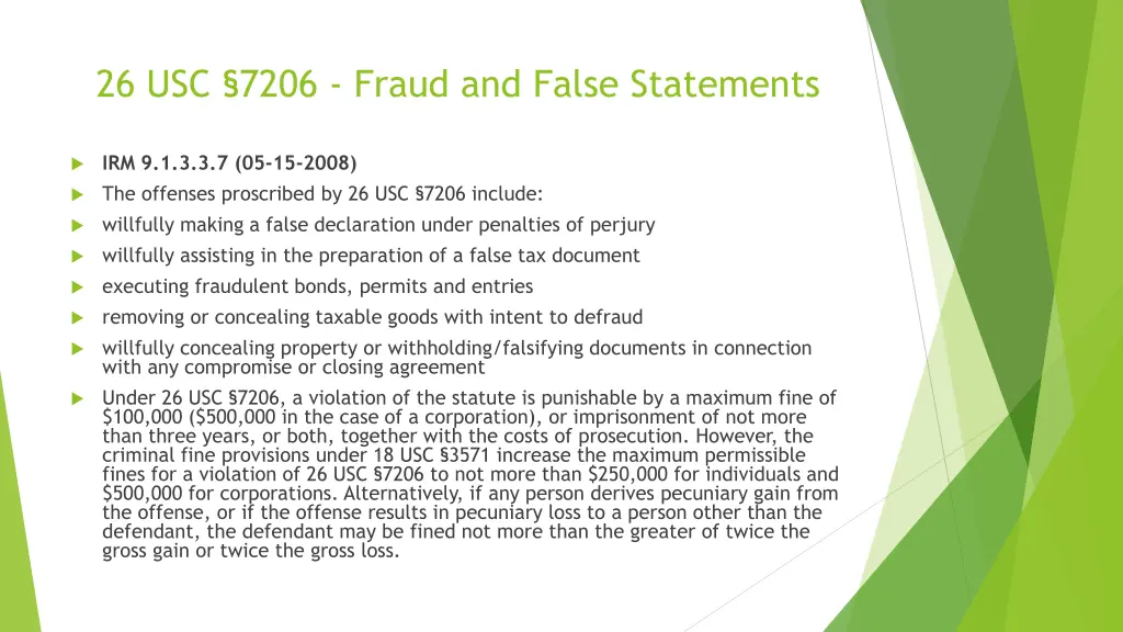 26 usc 7206 fraud and false statements