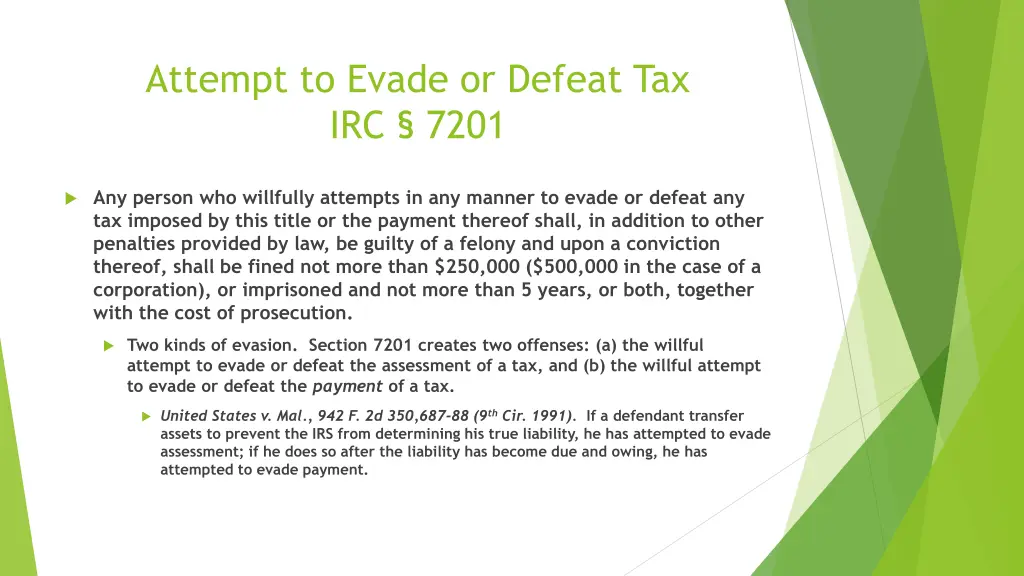 attempt to evade or defeat tax irc 7201