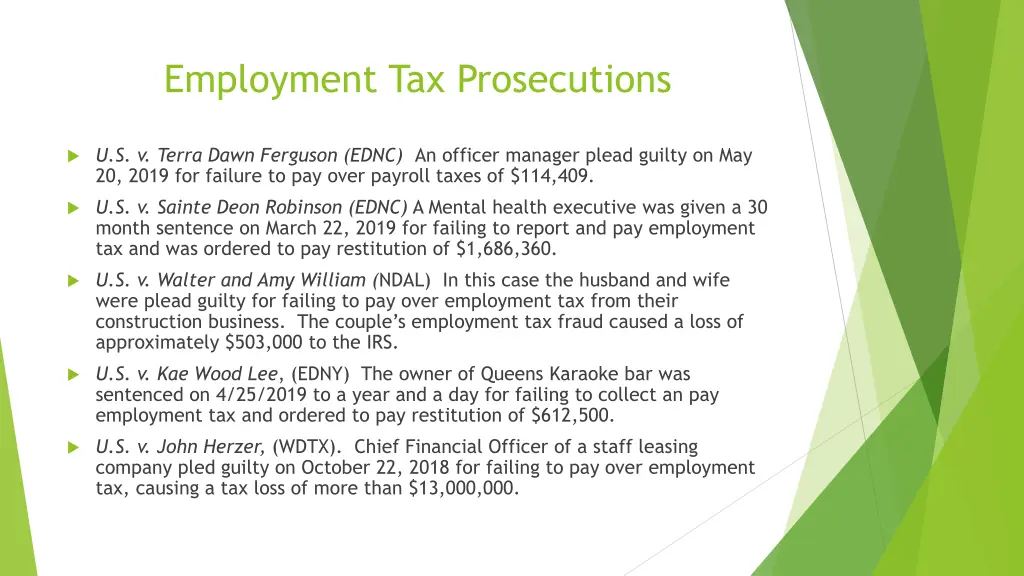 employment tax prosecutions