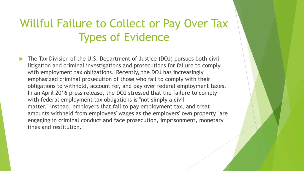 willful failure to collect or pay over tax types