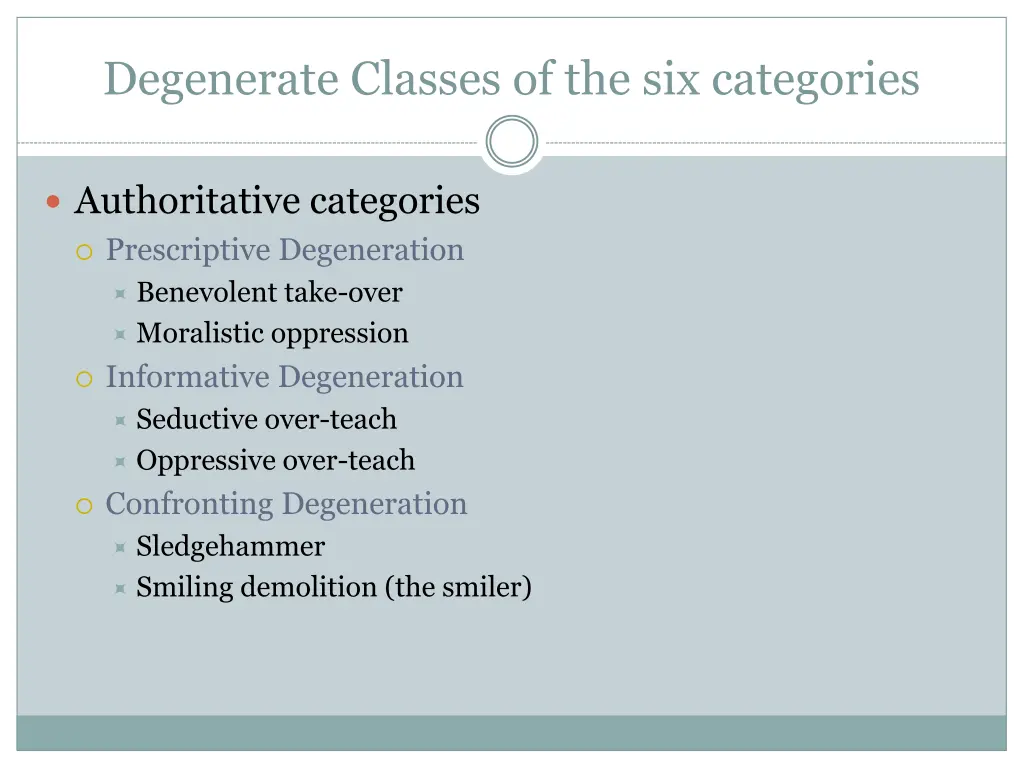 degenerate classes of the six categories