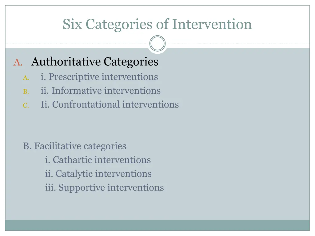 six categories of intervention