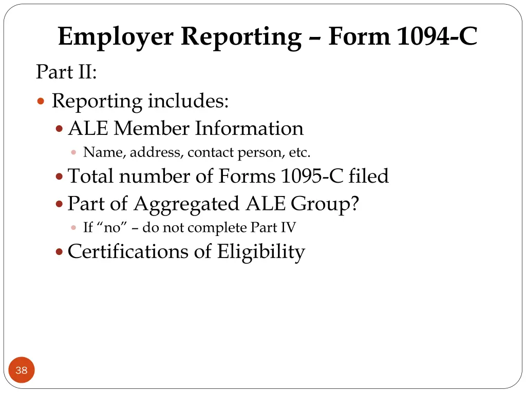 employer reporting form 1094 c part ii reporting