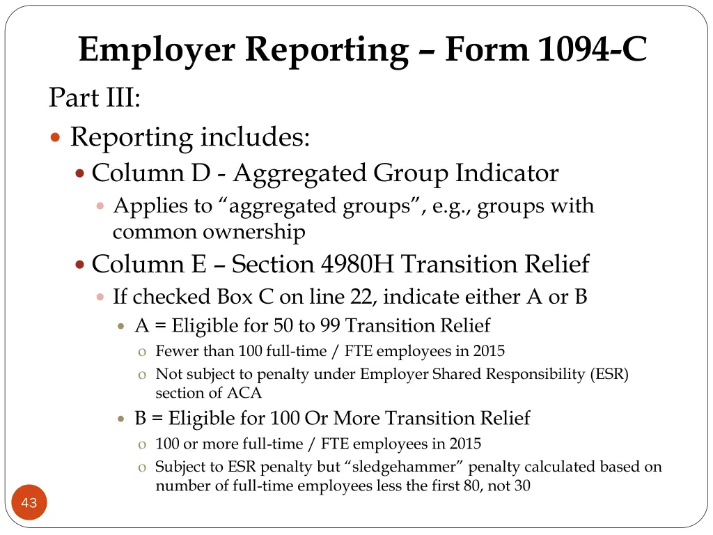 employer reporting form 1094 c part iii reporting 1