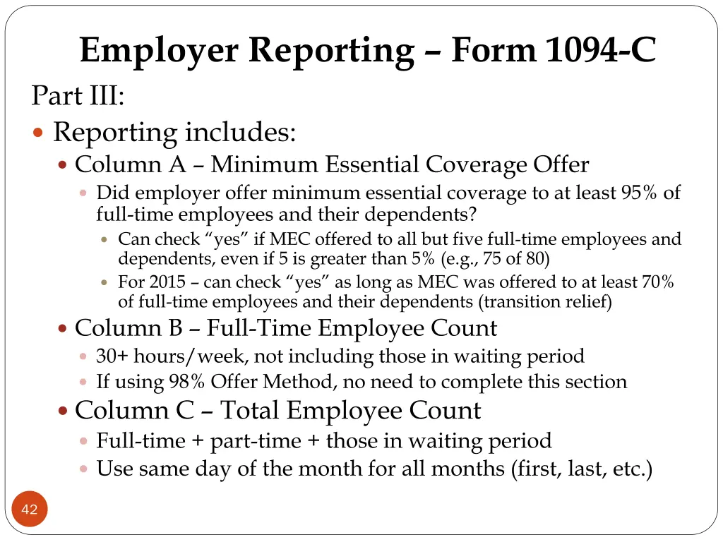 employer reporting form 1094 c part iii reporting