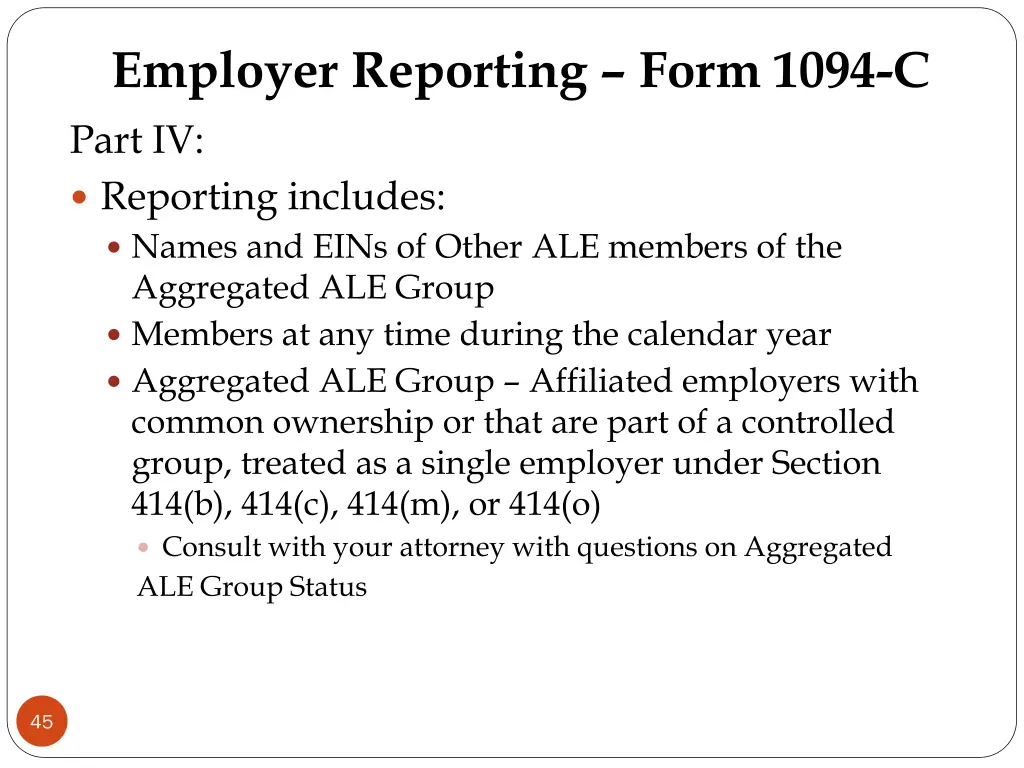 employer reporting form 1094 c part iv reporting