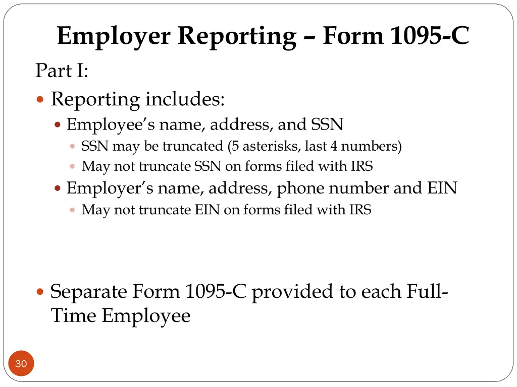 employer reporting form 1095 c part i reporting