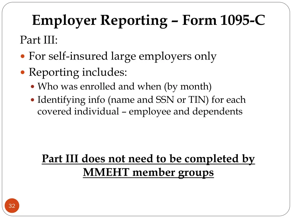 employer reporting form 1095 c part iii for self