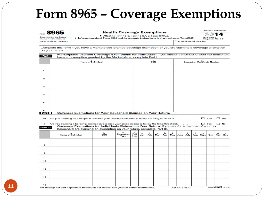 form 8965 coverage exemptions