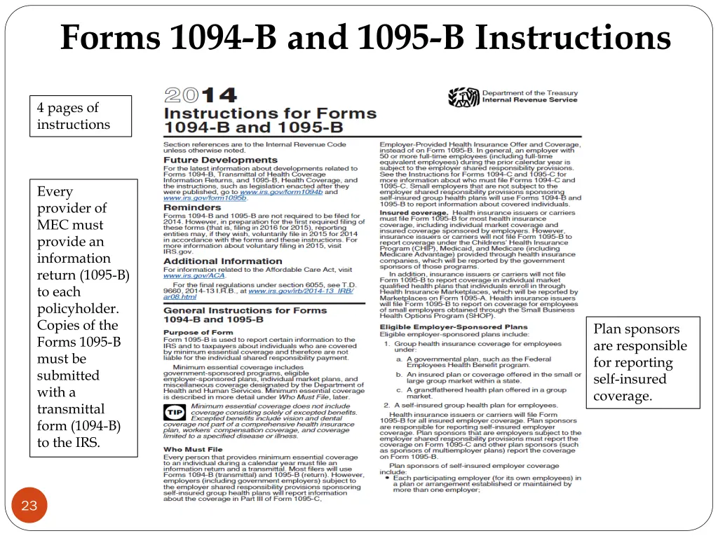 forms 1094 b and 1095 b instructions