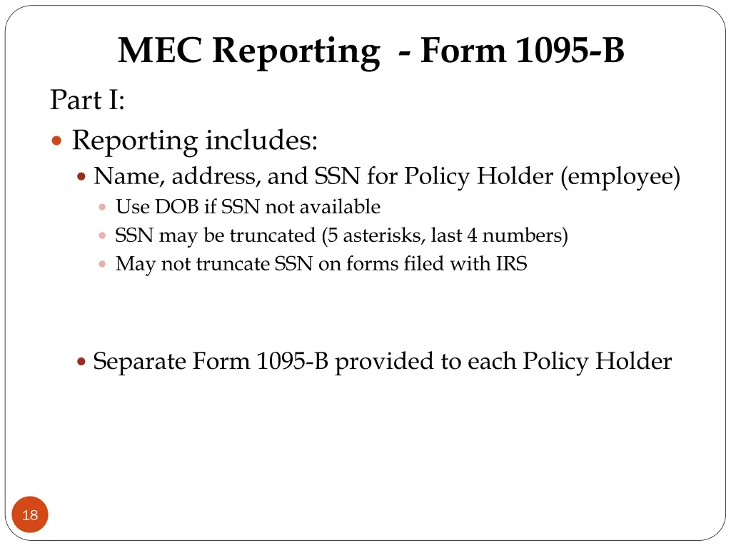 mec reporting form 1095 b part i reporting