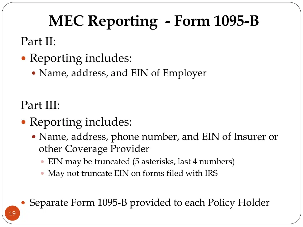mec reporting form 1095 b part ii reporting