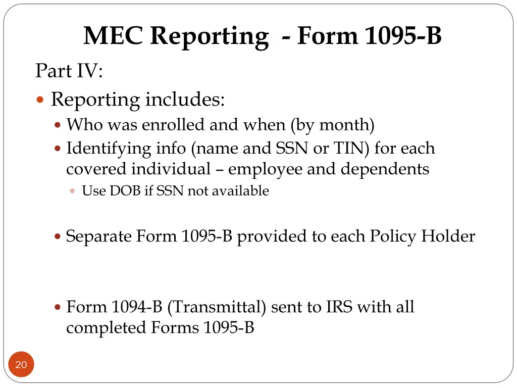mec reporting form 1095 b part iv reporting