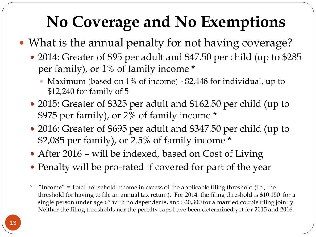 no coverage and no exemptions what is the annual