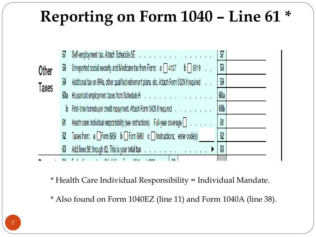 reporting on form 1040 line 61