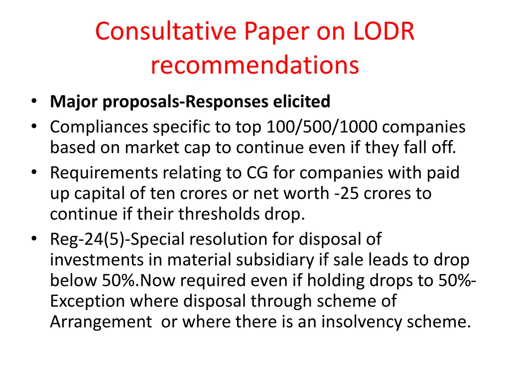 consultative paper on lodr recommendations major