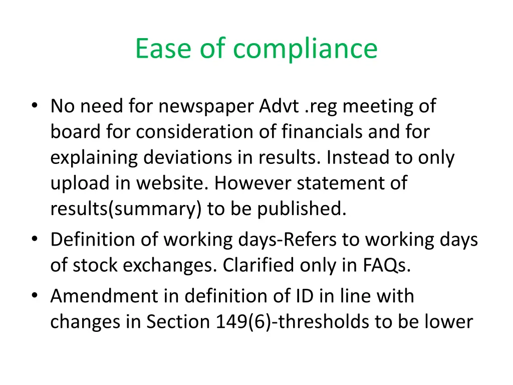 ease of compliance
