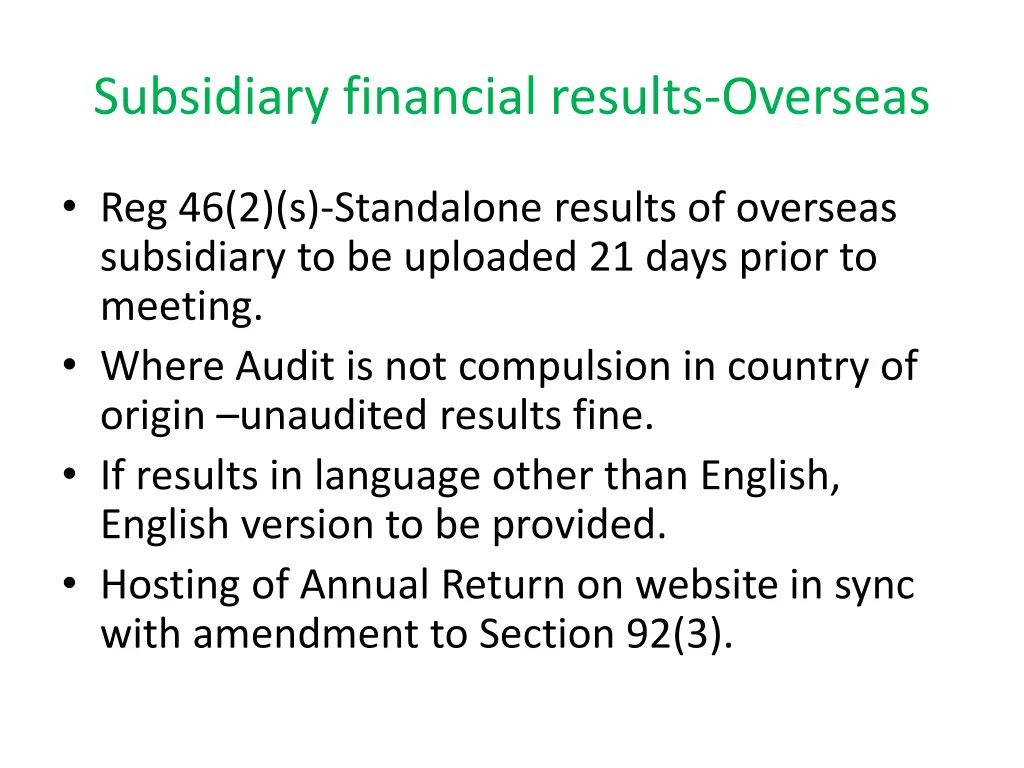 subsidiary financial results overseas