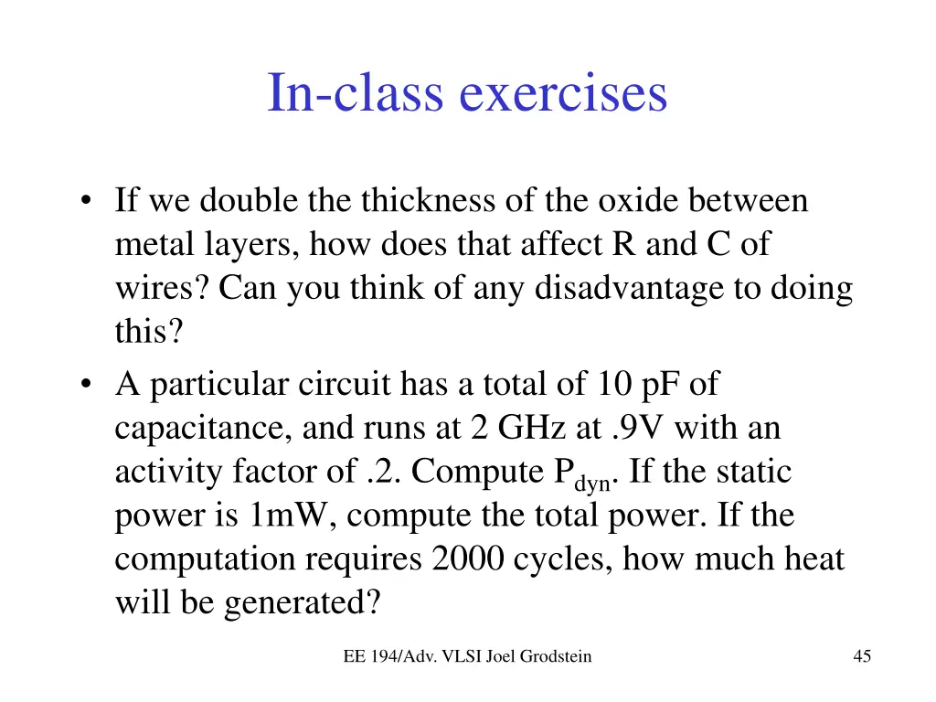 in class exercises
