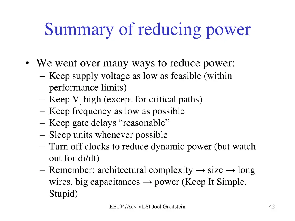 summary of reducing power
