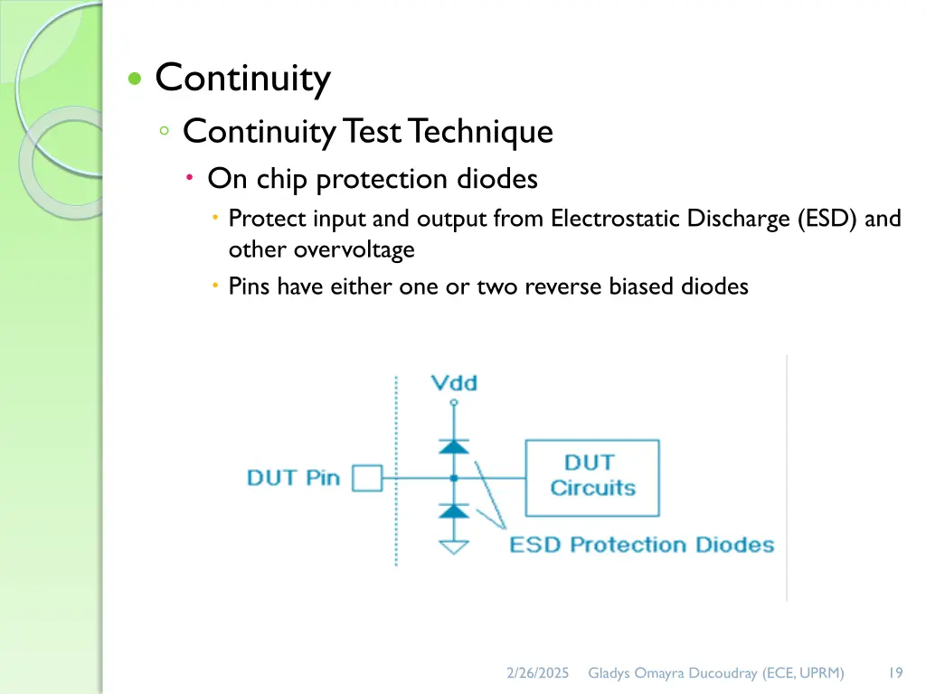 continuity continuity test technique on chip