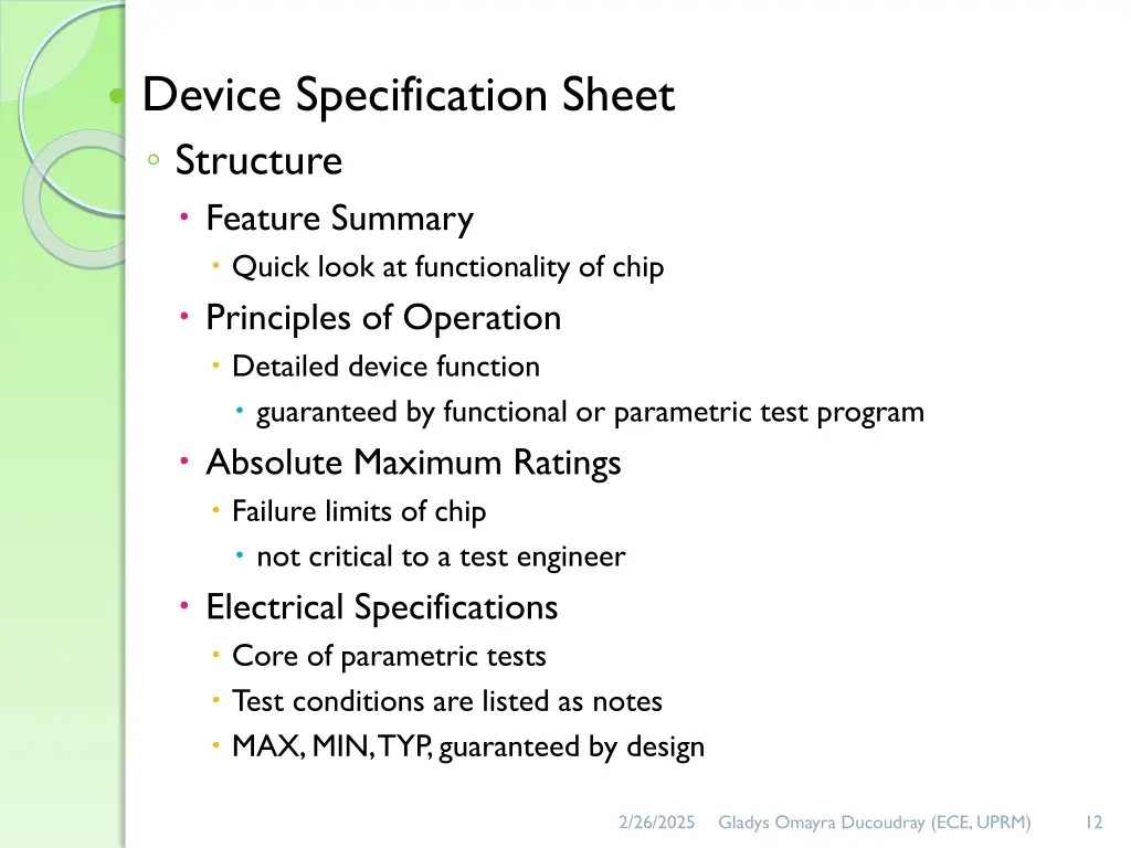 device specification sheet structure feature