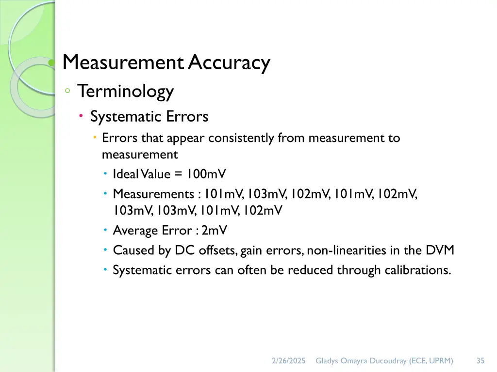 measurement accuracy terminology systematic