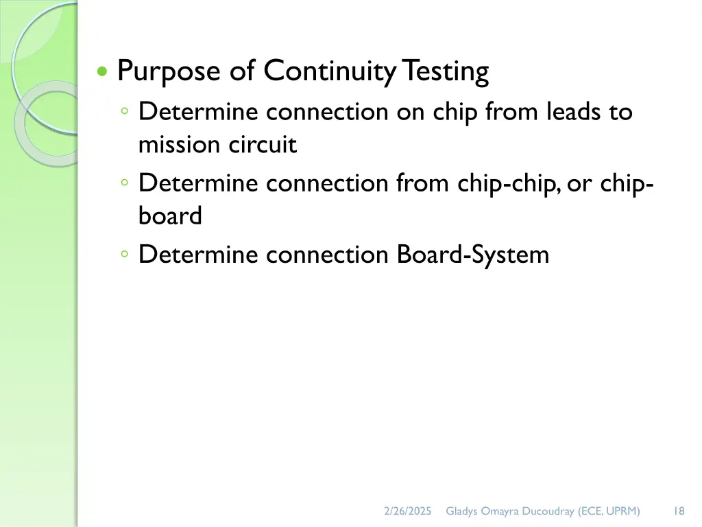 purpose of continuity testing determine