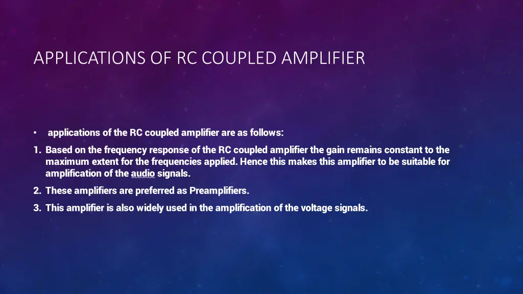 applications of rc coupled amplifier 1