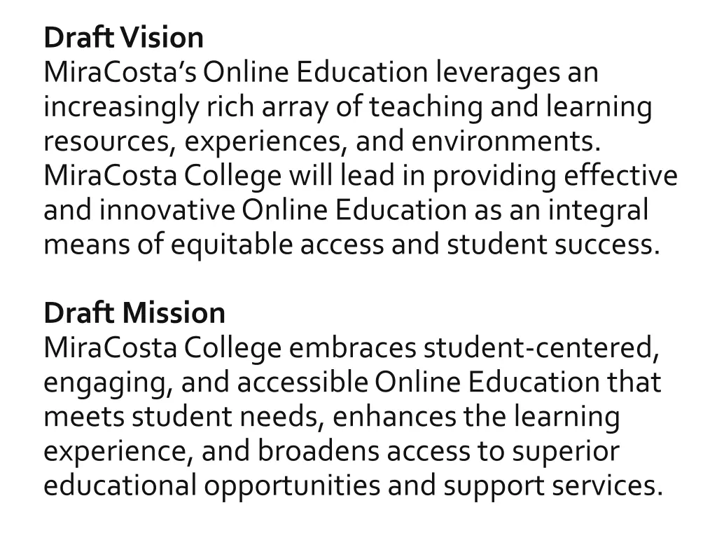 draft vision miracosta s online education