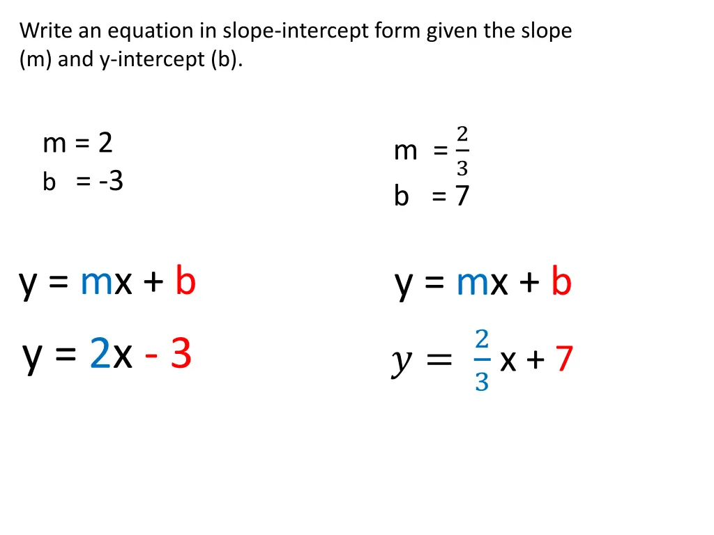 write an equation in slope intercept form given