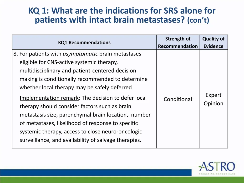 kq 1 what are the indications for srs alone 4