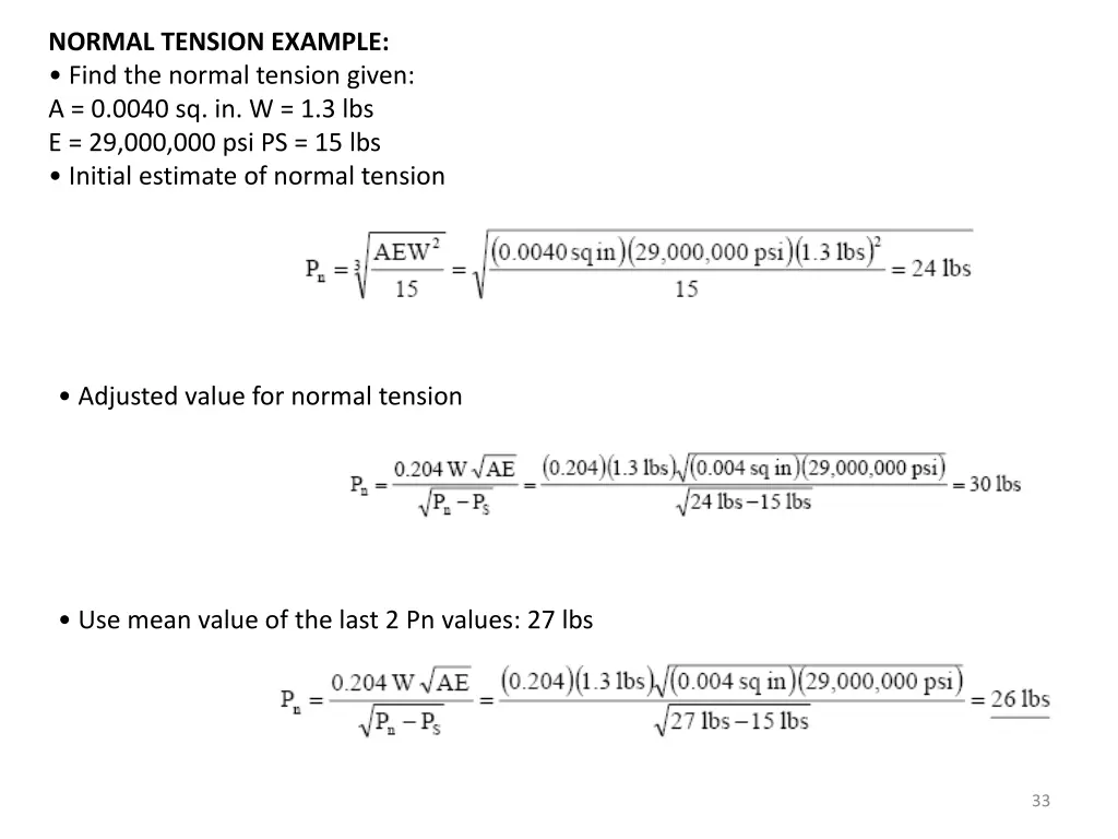 normal tension example find the normal tension