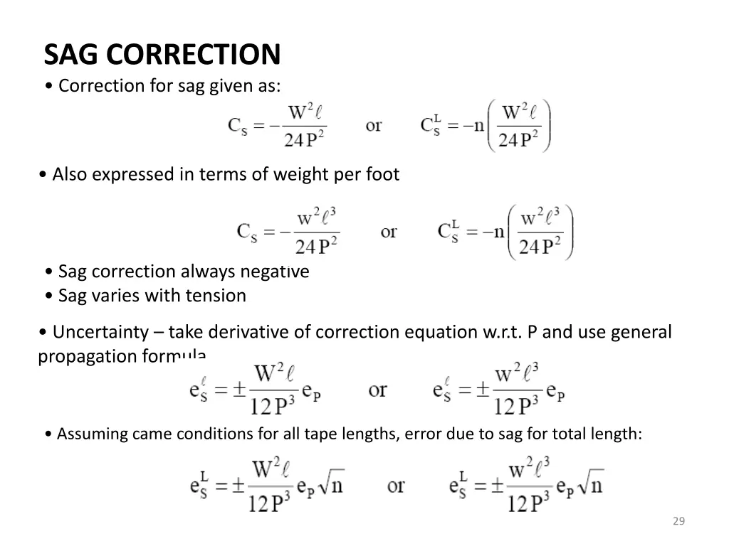 sag correction correction for sag given as