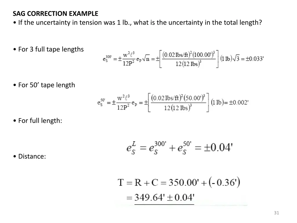sag correction example if the uncertainty