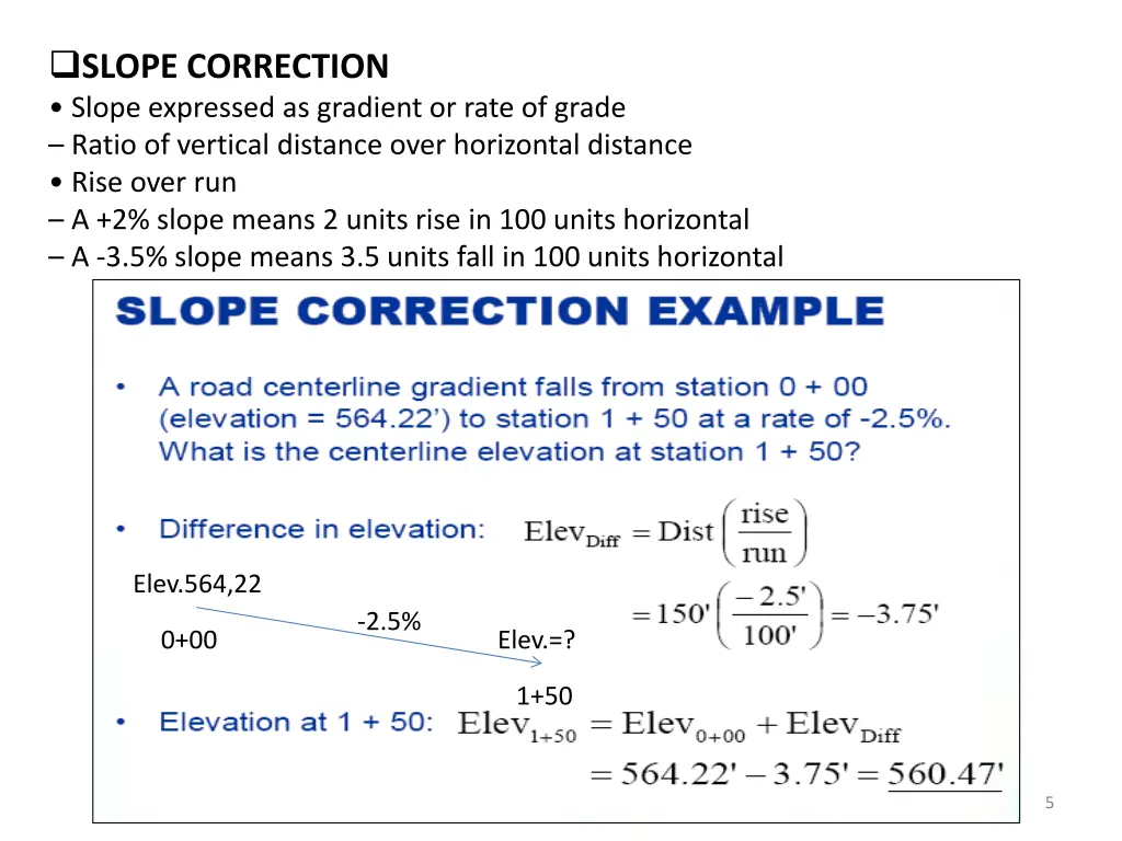 slope correction slope expressed as gradient