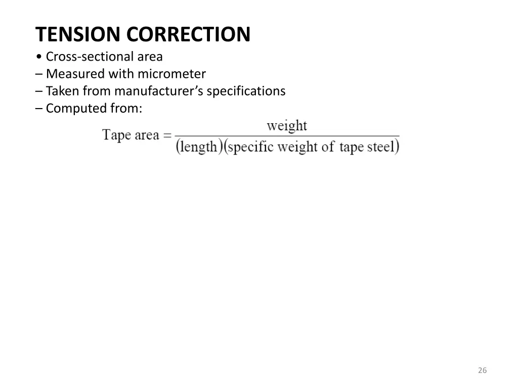 tension correction cross sectional area measured