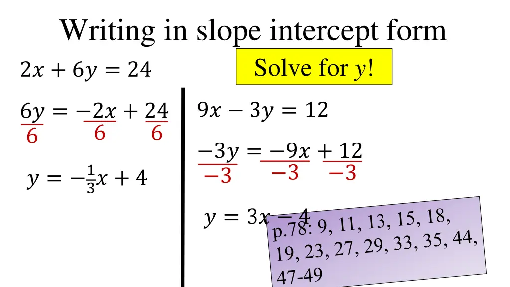 writing in slope intercept form