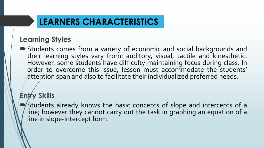 learners characteristics