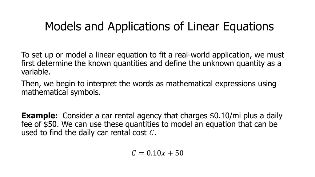 models and applications of linear equations