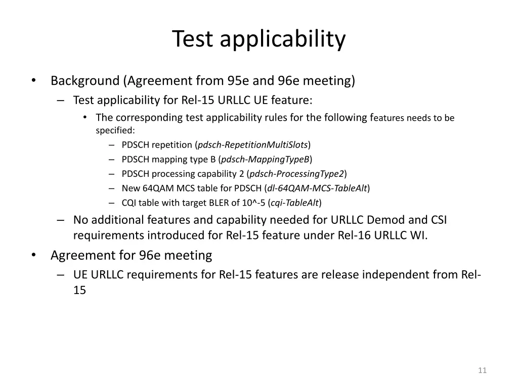 test applicability