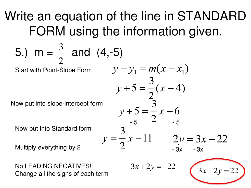 write an equation of the line in standard form 1