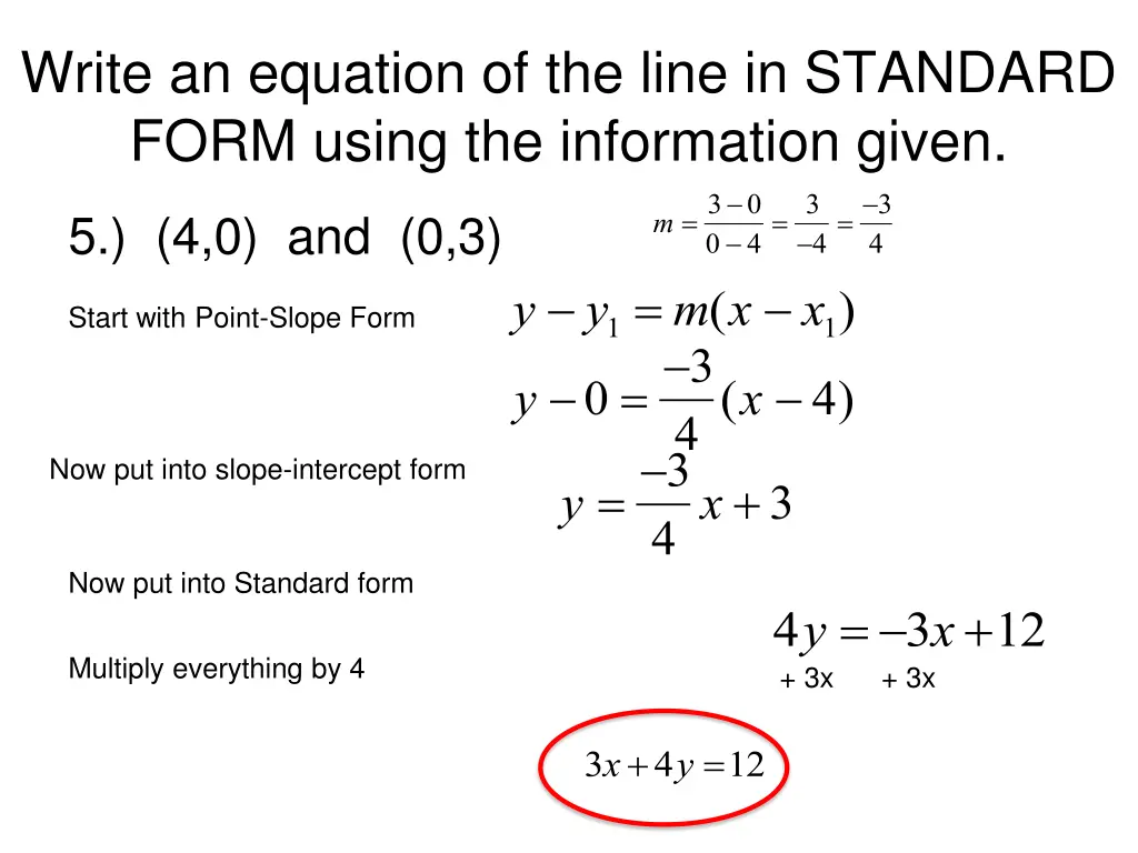 write an equation of the line in standard form 5