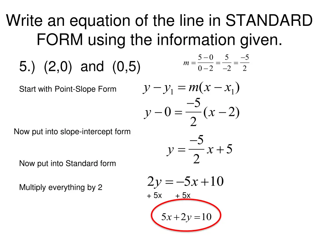 write an equation of the line in standard form 6