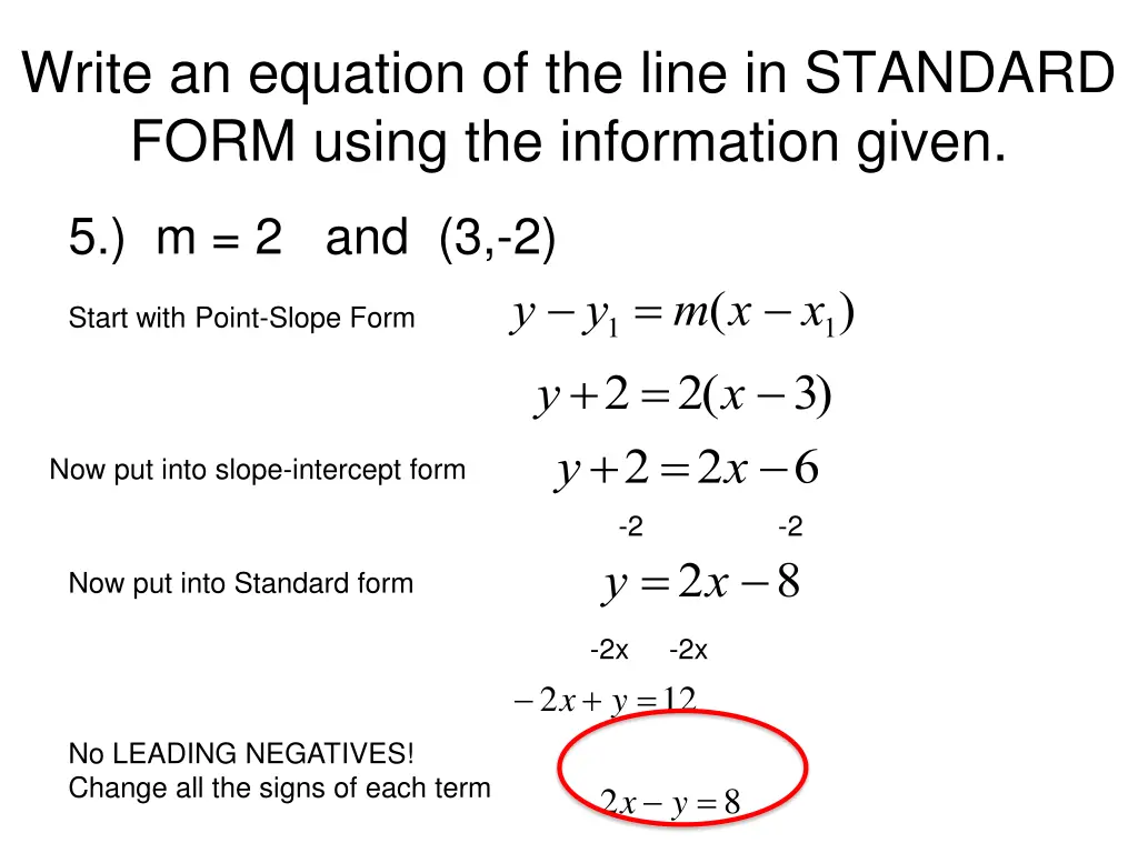 write an equation of the line in standard form