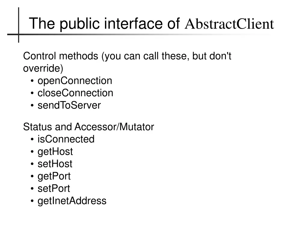 the public interface of abstractclient