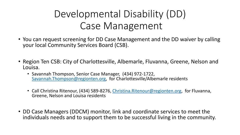 developmental disability dd case management